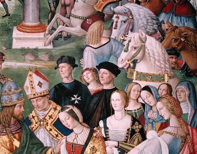 Eneas Silvio Piccolomini (1405-64) presenta a Eleonora de Aragón a Federico III (1415-93) el 24 de febrero de 1452 (fresco) (detalle) de Bernardino di Betto Pinturicchio