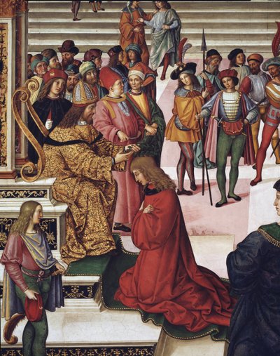 Enea Silvio Piccolomini (Pío II) coronado poeta por el emperador Federico III (detalle) de Bernardino di Betto Pinturicchio