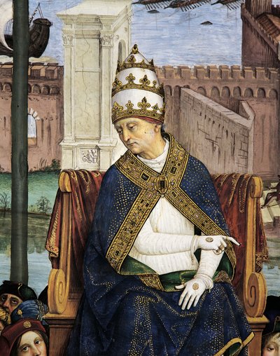 Italia, Siena, Catedral, Biblioteca Piccolomini, Pío II llegando a Ancona para apresurar la cruzada (detalle) de Bernardino di Betto Pinturicchio