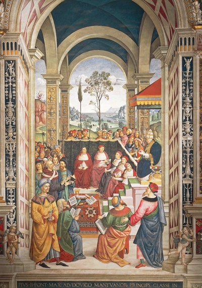 Pío II convocado en Mantua para la dieta organizada para planear la Cruzada contra los turcos (detalle) de Bernardino di Betto Pinturicchio
