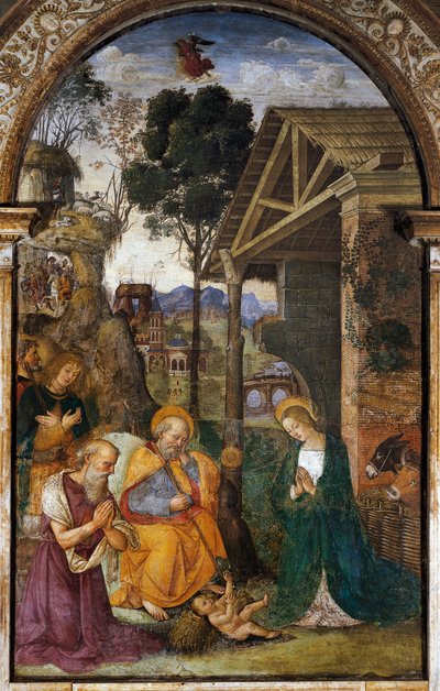 Natividad con San Jerónimo, fresco juvenil por Bernardino Betti conocido como Il Pinturicchio de Bernardino di Betto Pinturicchio