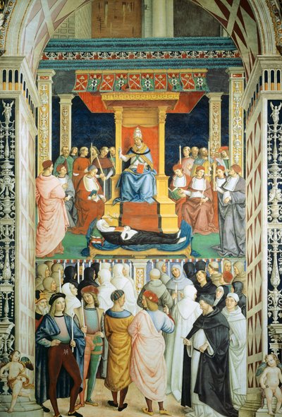 Pío II canonizando a Santa Catalina de Siena en 1461 de Bernardino di Betto Pinturicchio