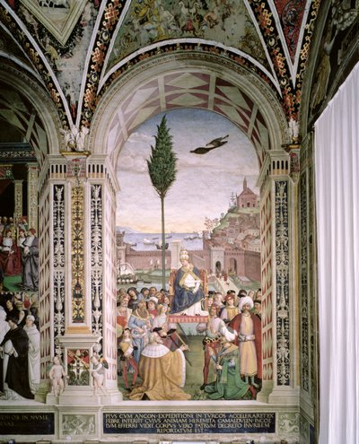 El Papa Pío II (1405-64), en Ancona, bendice la flota a punto de partir hacia Tierra Santa el 15 de agosto de 1464 de Bernardino di Betto Pinturicchio
