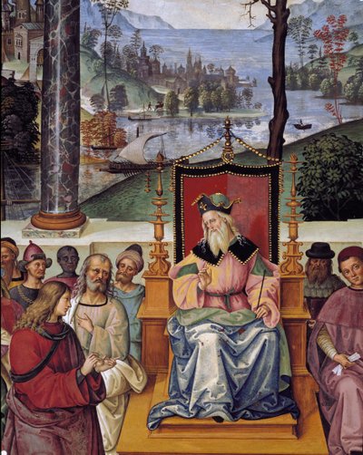El Papa Pío II se encuentra con el rey Jacobo I de Escocia. Detalle de la Vida del Papa Pío II de Bernardino di Betto Pinturicchio