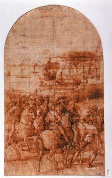 Viñeta preparatoria para "Eneas Sylvius Piccolomini (1405-64) Viajes al Concilio de Basilea" (pluma y tinta sobre papel) de Bernardino di Betto Pinturicchio