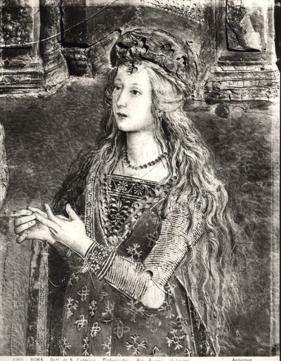 Santa Catalina, posiblemente un retrato de Lucrezia Borgia (1480-1519) del ciclo Vidas de los Santos, Sala dei Santi, 1492-94 de Bernardino di Betto Pinturicchio