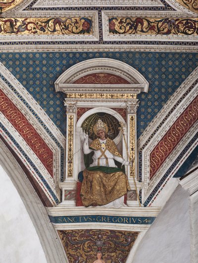 San Gregorio Magno, detalle de los Doctores de la Iglesia (fresco) de Bernardino di Betto Pinturicchio