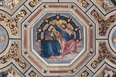 La Coronación de la Virgen en la Bóveda del Coro por Pinturicchio (Bernardino di Betto) (1454-1513) - 1508-1510 Basílica de Santa Maria del Popolo, Roma de Bernardino di Betto Pinturicchio