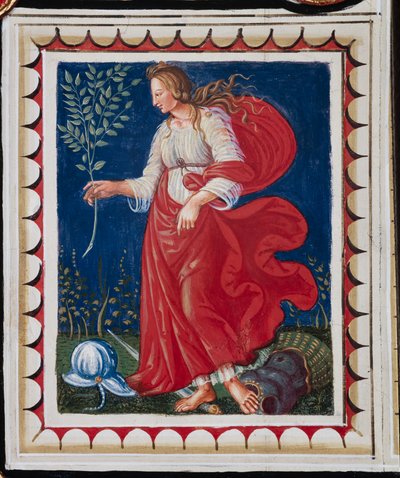 La Biblioteca Piccolomini, el techo, panel con alegoría de la Paz, fresco de Bernardino di Betto, conocido como Pinturicchio. de Bernardino di Betto Pinturicchio