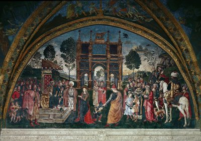 La disputa de Santa Catalina de Alejandría con el filósofo, ante el emperador romano Majencio (óleo sobre lienzo) de Bernardino di Betto Pinturicchio