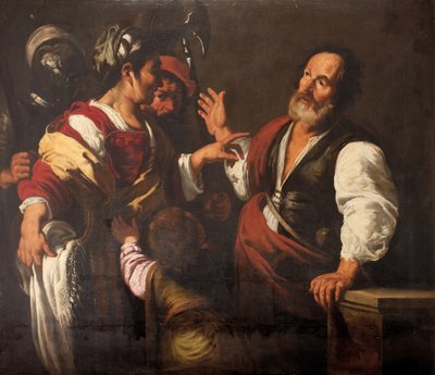 La negación de San Pedro (óleo sobre lienzo) de Bernardo (follower of) Strozzi
