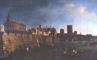 Vista de Verona con el Castello Vecchio y el Ponte Vecchio de Bernardo (manner of) Bellotto