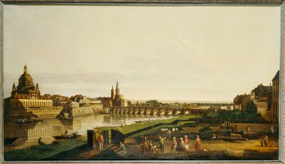 Una vista de Dresde desde la orilla derecha del río Elba sobre el Augustusbrucke de Bernardo Bellotto