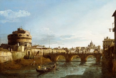 Vista de Roma hacia el oeste, con barcos a lo largo del Tíber y el Castel Sant