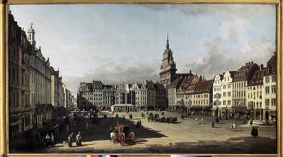 ""La antigua plaza del mercado de Dresde"" (La antigua plaza del mercado de Dresde) Pintura de Bernardo Bellotto (1720-1780) 1750-1752 Museo Pushkin, Moscú de Bernardo Bellotto