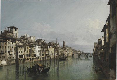 El Arno entre el Ponte Vecchio y el Ponte Santa Trinità, Florencia de Bernardo Bellotto
