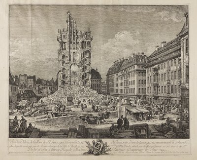 Las ruinas de la antigua Kreuzkirche, Dresde de Bernardo Bellotto