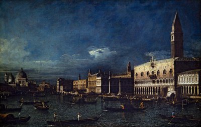 Dos vistas venecianas, Gran Canal y Molo mirando al oeste (sobre lienzo) de Bernardo Bellotto
