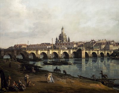 Vista de Dresde desde la orilla derecha del Elba aguas arriba del puente de Augusto, c.1750 de Bernardo Bellotto
