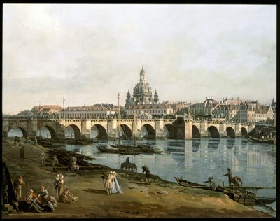 Vista de Dresde desde la orilla derecha del río Elba, por debajo de Augustusbruecke ... (pintura sobre lienzo) de Bernardo Bellotto