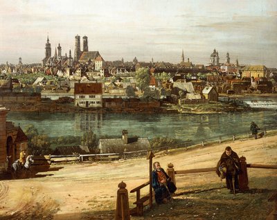 Vista de Múnich desde Haidhausen con el río Isar en el centro, detalle de Bernardo Bellotto