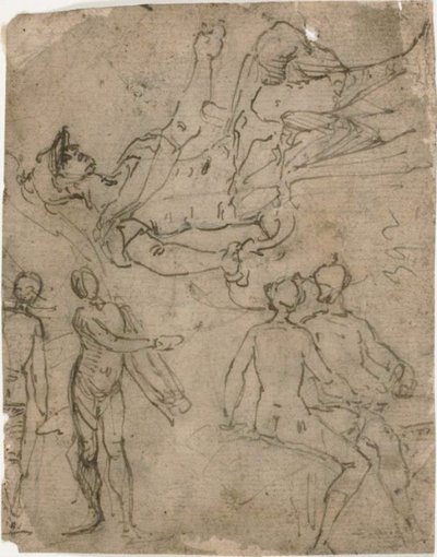 Bocetos de guerrero sentado, varias figuras de Bernardo Castello