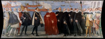 El dogo Giacomo Durazzo Grimaldi recibe a Juan de Austria en el puerto de Génova de Bernardo Castello