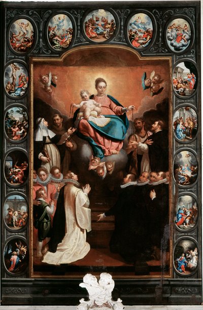 Virgen con niño y misterios del rosario de Bernardo Castello