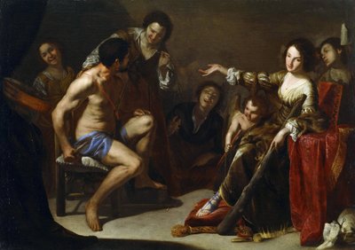 Pintura "Hércules y Omphale" de Bernardo Cavallino (1616-1656) vers. 1640 Dim 127x180,3 cm Museo Nacional de Arte Occidental, Tokio de Bernardo Cavallino