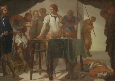 Mucio Escévola confrontando al rey Porsena de Bernardo Cavallino