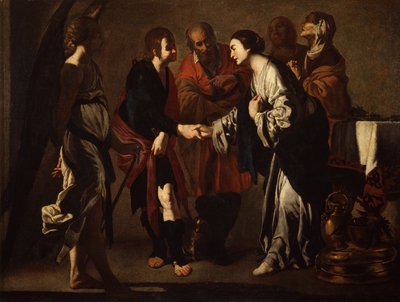 Los esponsales de Tobías y Sara (óleo sobre lienzo) de Bernardo Cavallino