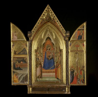 La Virgen y el Niño entronizados con santos (panel central) (recto) de Bernardo Daddi