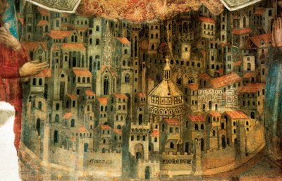 Vista de Florencia, detalle de "La Madonna della Misericordia", 1342 de Bernardo Daddi