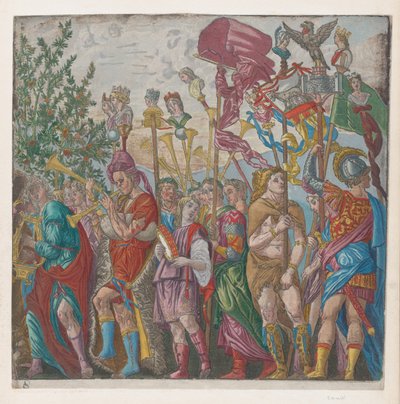 Hoja 7: procesión de músicos y otros con estandartes, del Triunfo de Julio de Bernardo Malpizzi