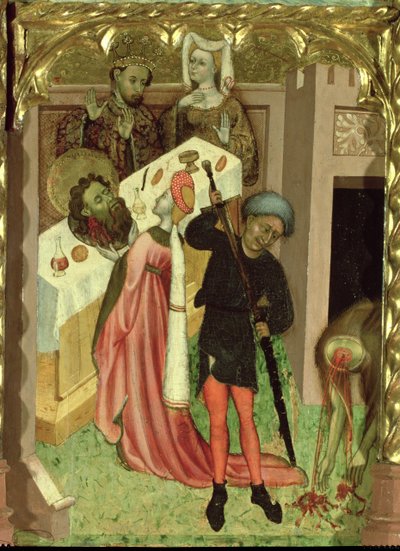 Retablo de San Juan Bautista: Decapitación de San Juan y presentación de su cabeza por Salomé en el banquete de Herodes de Bernardo Martorell