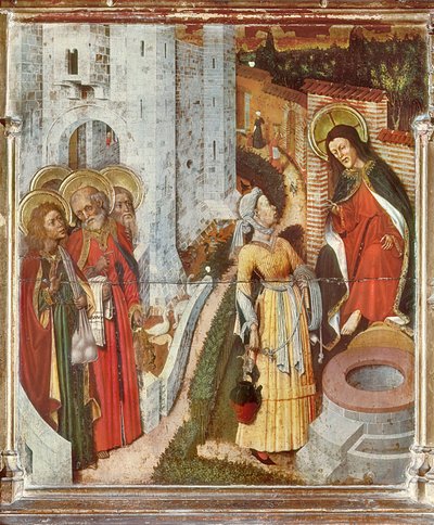 Jesús y la mujer samaritana, detalle del Retablo de la Transfiguración, c.1445 de Bernardo Martorell
