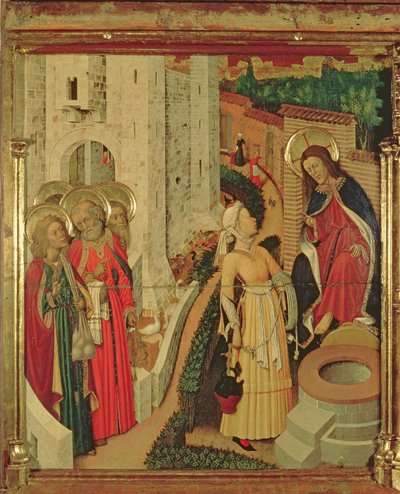 Jesús y las mujeres de Samaria, del Retablo de la Transfiguración, panel de pradela de Bernardo Martorell