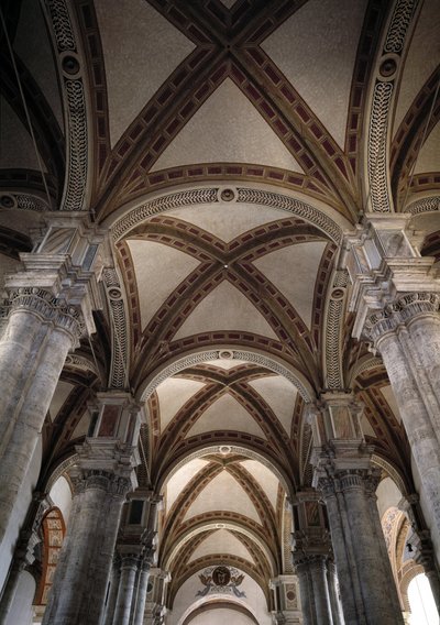 Vista de las bóvedas de la nave de la iglesia de Pienza proyectada por Bernardo Rossellino de Bernardo Rossellino