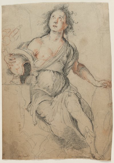 Figura alegórica, c.1635 (tiza negra con tiza roja ) de Bernardo Strozzi