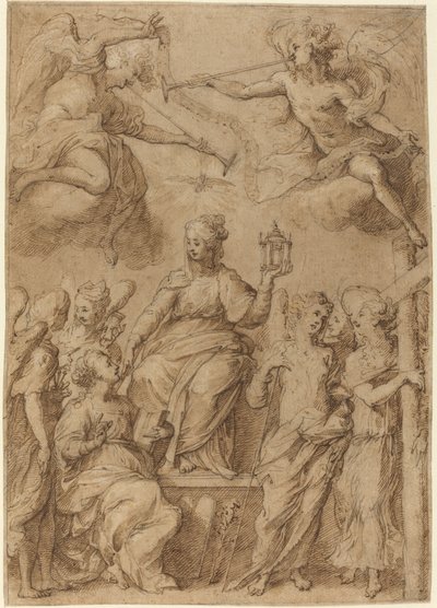 Ecclesia rodeada de ángeles sosteniendo los instrumentos de la Pasión de Bernardo Strozzi