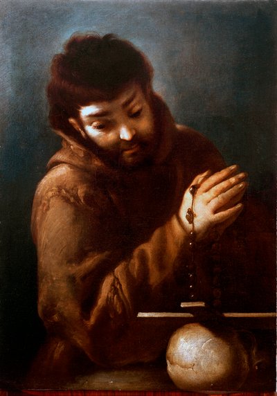 Representación de San Francisco de Asís adorando el crucifijo de Bernardo Strozzi