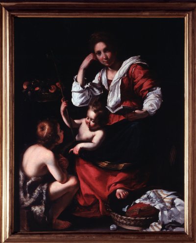 Representación de la Sagrada Familia con San Juan Bautista Niño. Pintura de Bernardo Strozzi (1581-1644) Génova, Musei di Strada Nuova (ex Palazzo Rosso) Italia de Bernardo Strozzi
