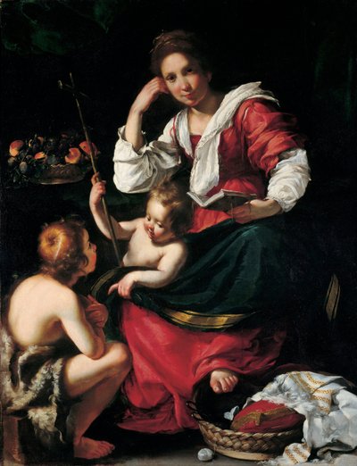 Virgen y niño con Juan el Bautista de niño, c. 1620 de Bernardo Strozzi