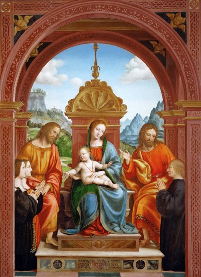 Madonna y Niño con los Santos Santiago, Felipe y la Familia de Antonio Busti, 1515-1517 de Bernardo Zenale