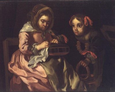 Dos chicas cosiendo de Bernardt Keil or Keyl