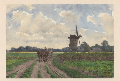 Paisaje con molino y carro en Vorden de Bernardus Bueninck (signed by artist)