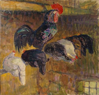 Mañana en el gallinero (óleo sobre lienzo) de Bernhard Dorotheus Folkestad