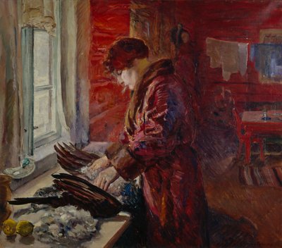 Desplumando la gallina (óleo sobre lienzo) de Bernhard Dorotheus Folkestad