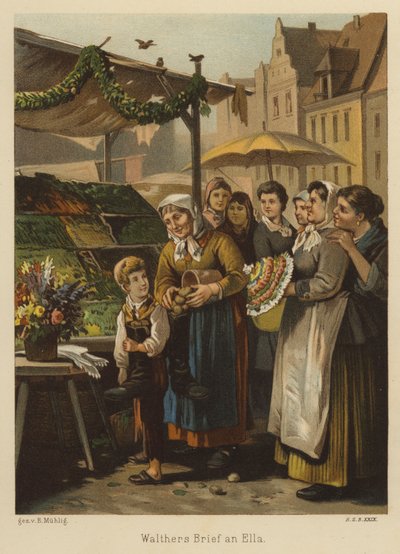 Escena en un mercado (litografia en color) de Bernhard Muhlig