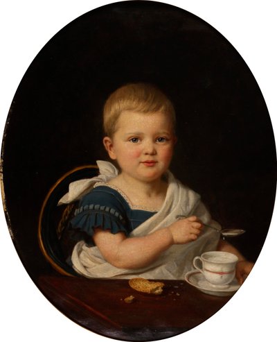 Alemán: Retrato de un niño pequeño desayunando de Bernhard Reinhold